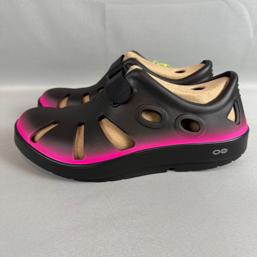 Oofos Oocandoo Recovery Sandals Womens 8 Black Pink Slip-On Shoes Light New NIB - Picture 3 of 7